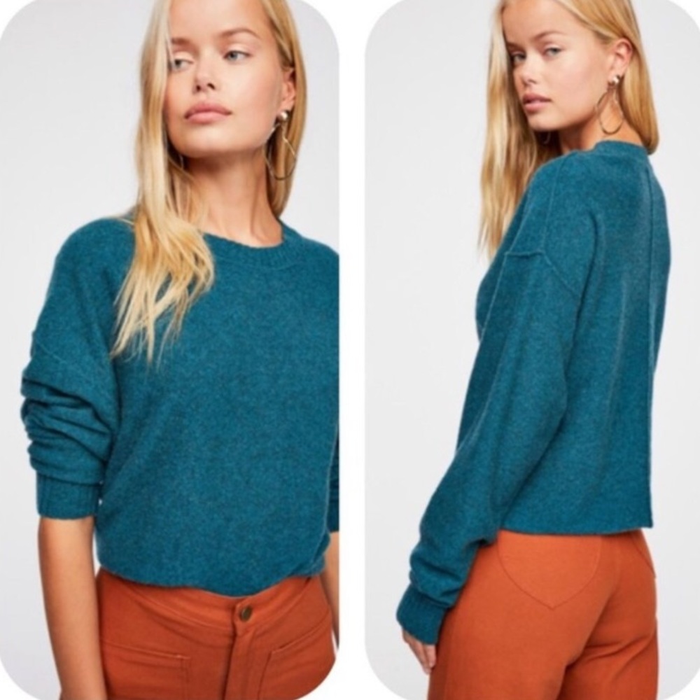 Free People Teal Crewneck Sweater